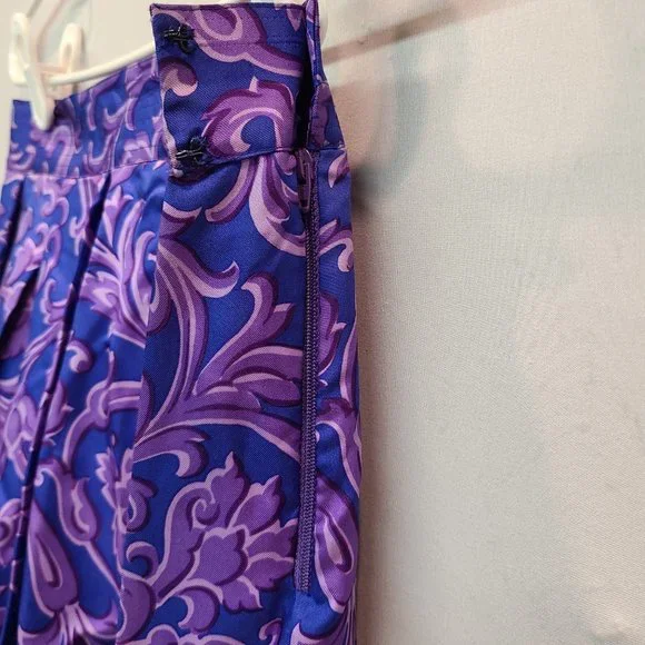 Versace Vintage Silk Skirt Pleated Mini Blue Purple Asymmetrical Hem Mini Italy - Picture 12 of 14
